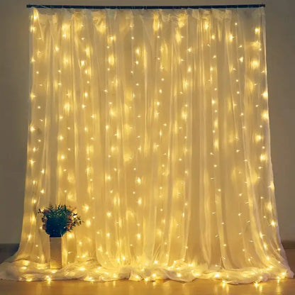 Decorbites™ festive usb fairy lights curtain set with warm glowing lights on sheer white fabric 6x3m or 3x3m options