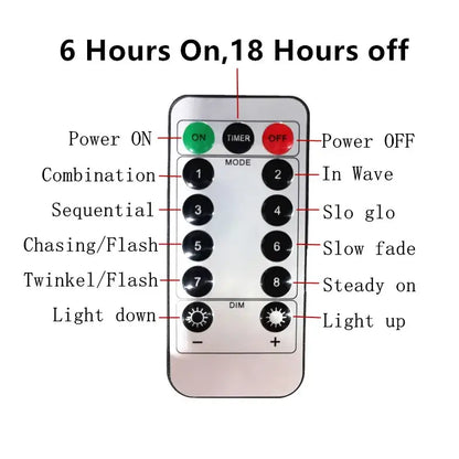 Silver remote control with black buttons for light modes in the DecorBites™ festive USB fairy lights curtain set 6x3m and 3x3m