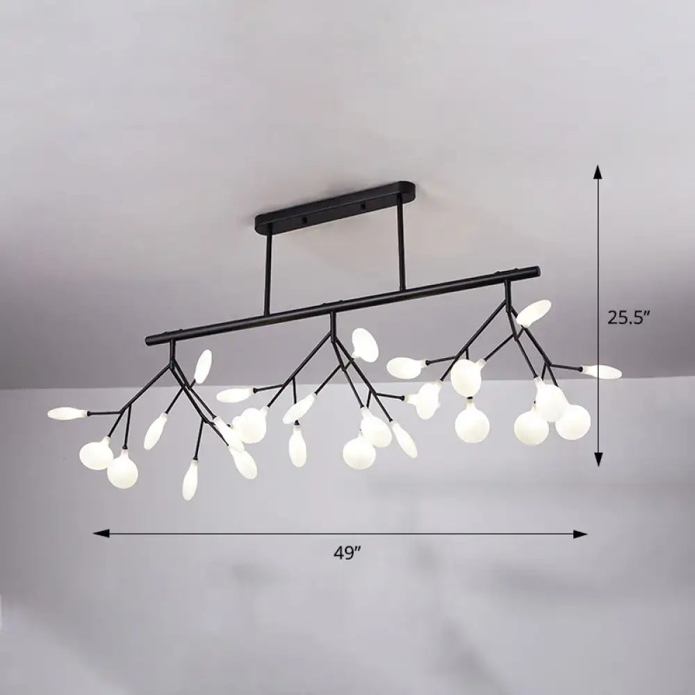 Black metal chandelier with branching arms and frosted glass globe lights for 110v-120v and 220v-240v use