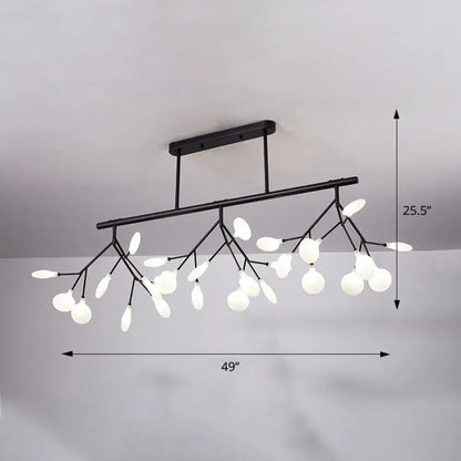 Black metal chandelier with branching arms and frosted glass globe lights for 110v-120v and 220v-240v use