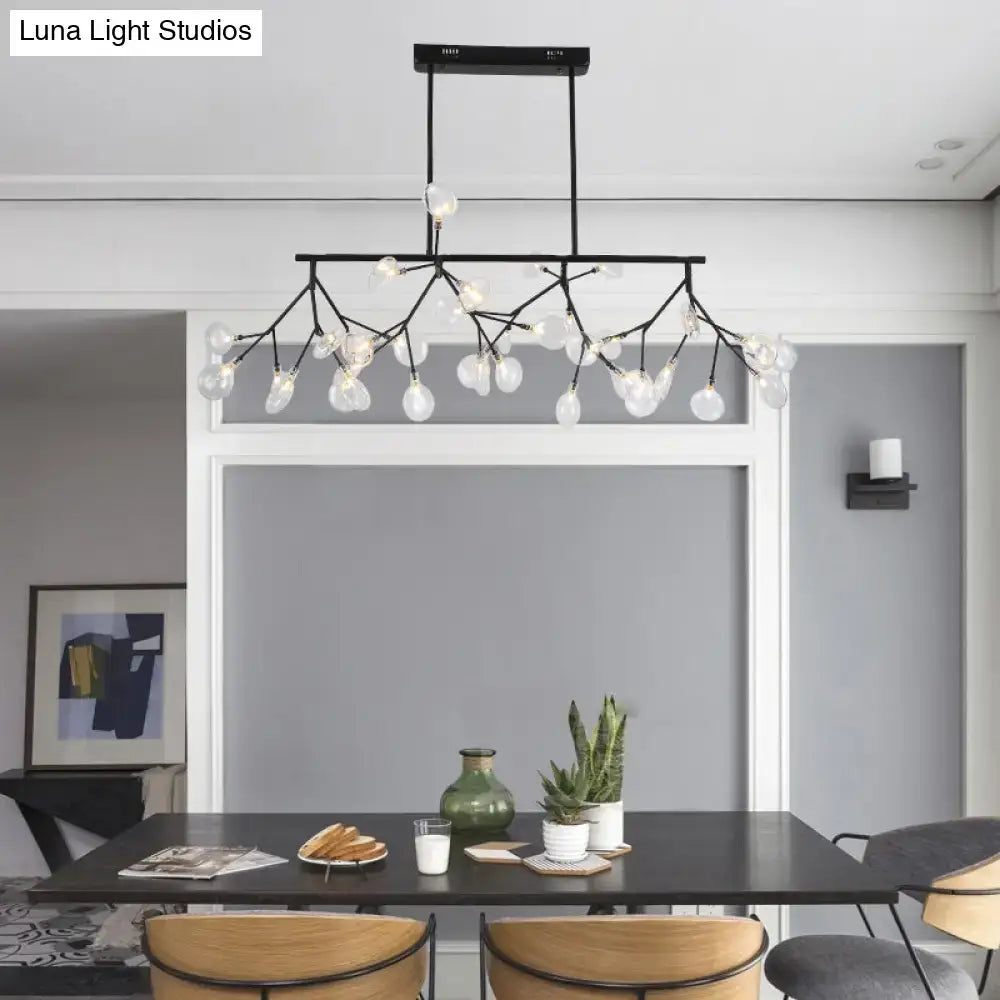 Modern black metal firefly led island pendant light with clear glass globe bulbs for dining room ceiling decor