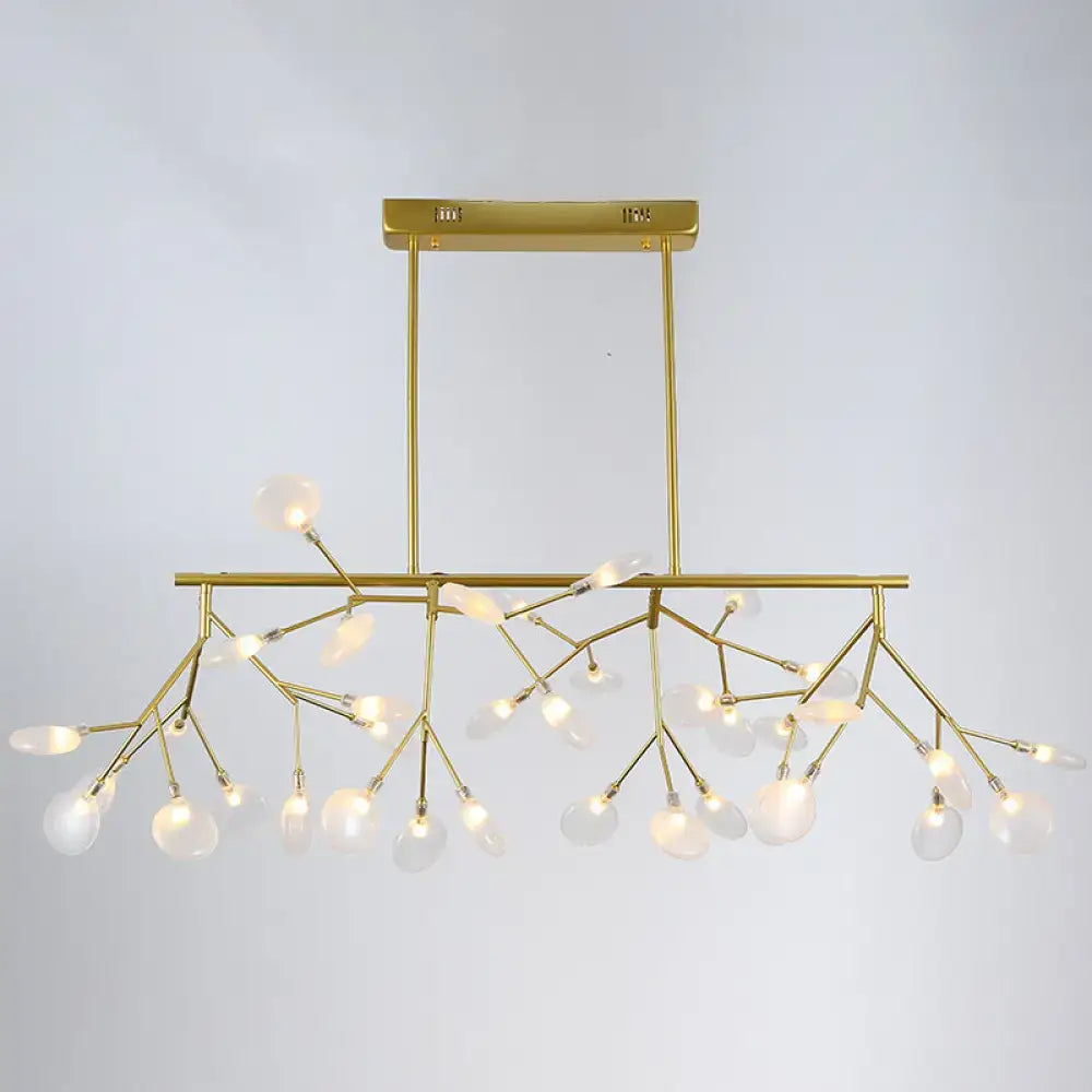 Gold-toned DecorBites firefly LED island pendant light with branching arms and frosted glass globe shades for dining room ceiling