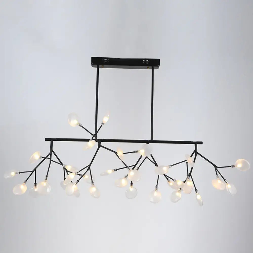 Black metal firefly led island pendant light with branching arms and frosted glass globe bulbs for dining room ceiling