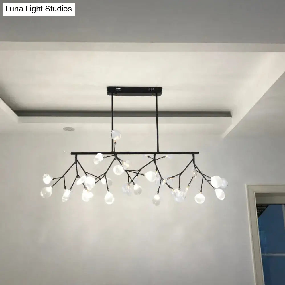 DecorBites firefly led island pendant light with black metal arms and clear glass globe bulbs for dining room ceiling