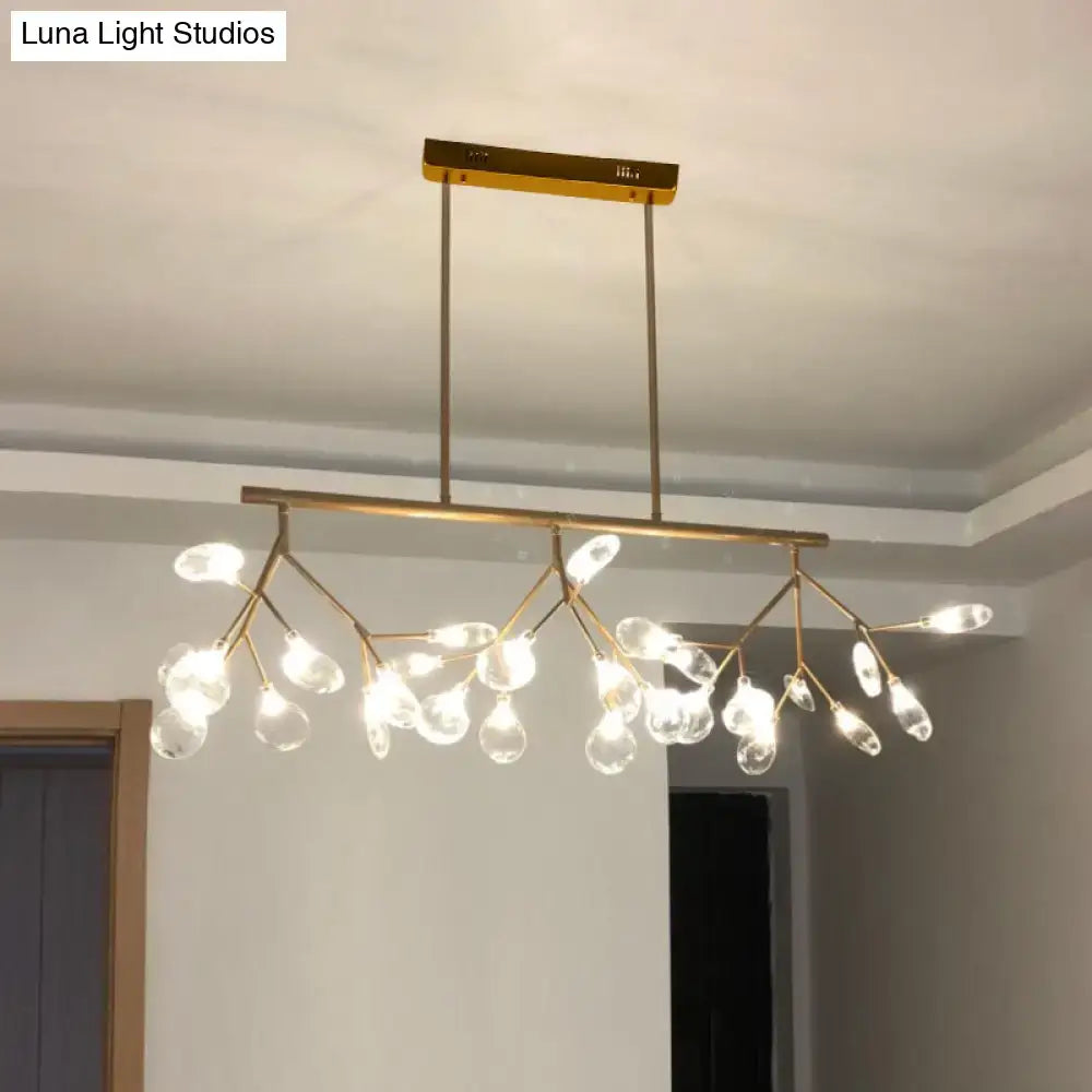 Decorbites firefly led island pendant light with gold-toned acrylic branches and clear teardrop-shaped glass bulbs