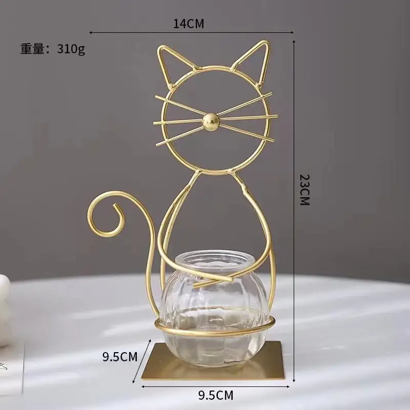 Decorbites flamingo metal vase gold wire cat-shaped metal vase with clear glass base for home decor