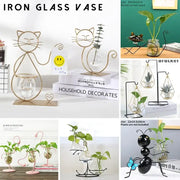 DecorBites™ flamingo metal vase featuring a gold wire cat design with clear glass bowl for stylish home decor