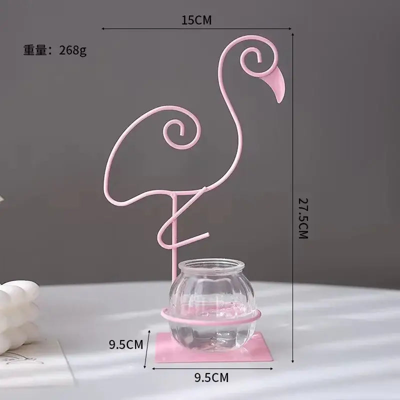 Decorbites™ flamingo metal vase pink metal vase with clear glass jar base for stylish home decor display