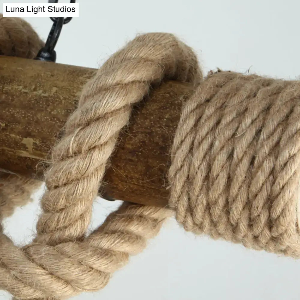 Decorbites™ flaxen retro birdcage ceiling light with hemp rope wrapped around rustic wooden pole for suspension lighting