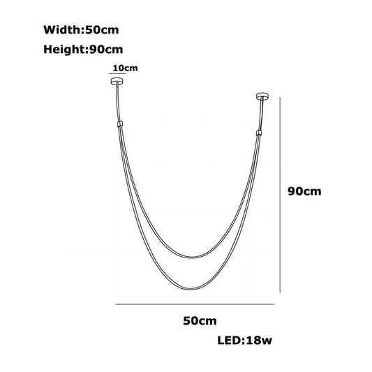Decorbites flexible leather belt led chandelier light with 90cm width 50cm height two curved cords and 18w bulb