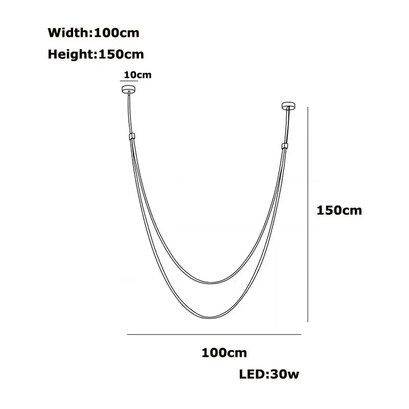 Decorbites flexible leather belt led chandelier lighting with 150cm length, two curved cords, and 30w bulb