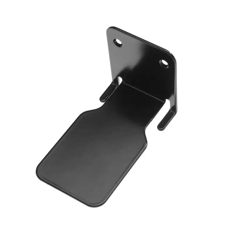 Black metal wall-mounted bike stand bracket with two mounting holes and flat angled platform for 2pcs floating bookshelves