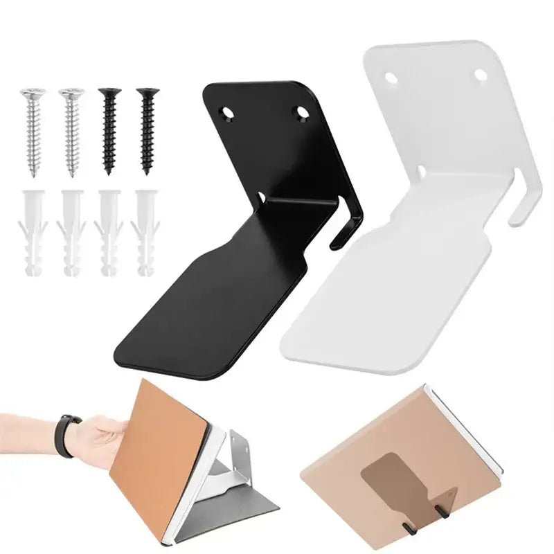 Decorbites™ 2pcs floating bookshelf metal tablet stand in black and white with adjustable angle for device holding