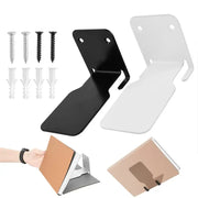 Decorbites™ 2pcs floating bookshelf set with black and white adjustable metal tablet stand for devices