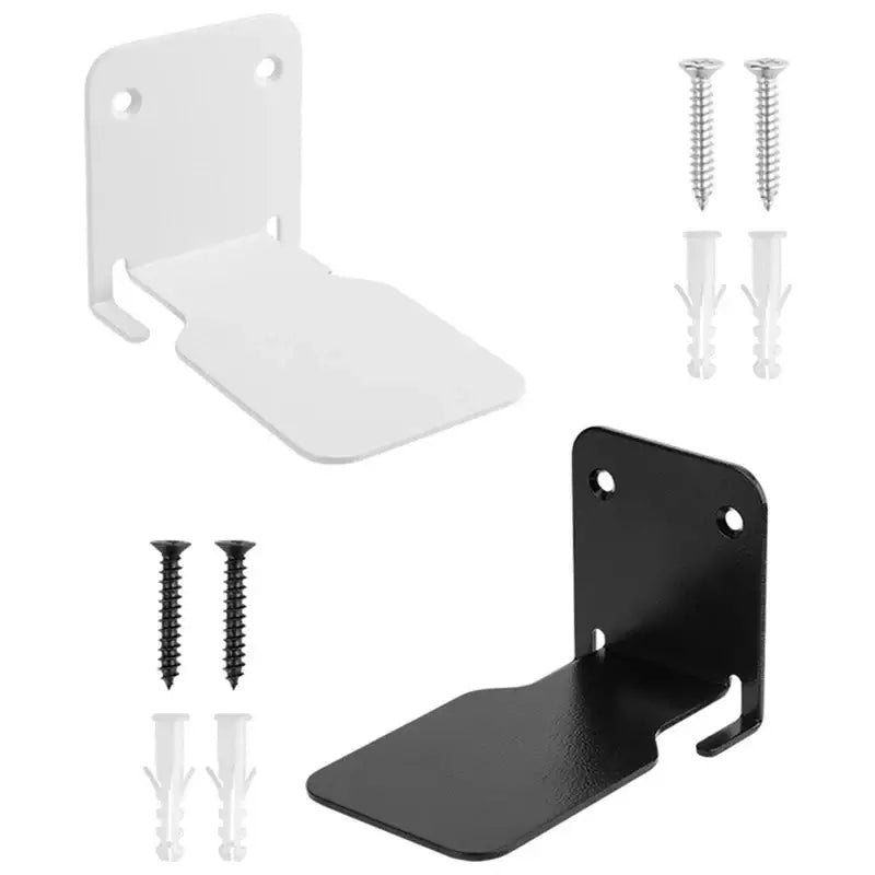 White and black metal wall brackets with matching screws and anchors for DecorBites™ 2pcs floating bookshelf set