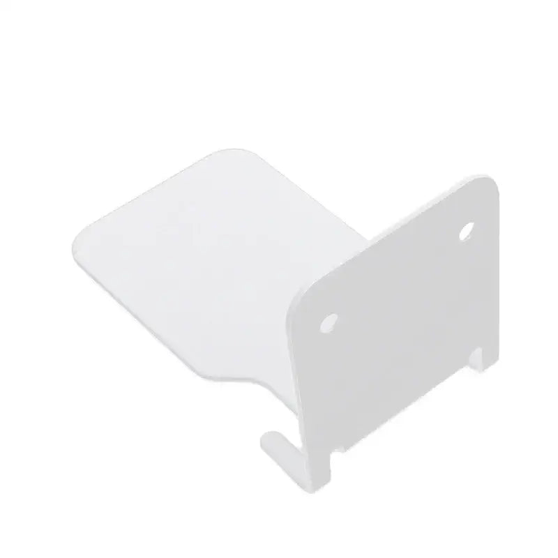 White plastic wall-mounted phone stand with sleek minimalist design shown alongside decorbites™ 2pcs floating metal bookshelves