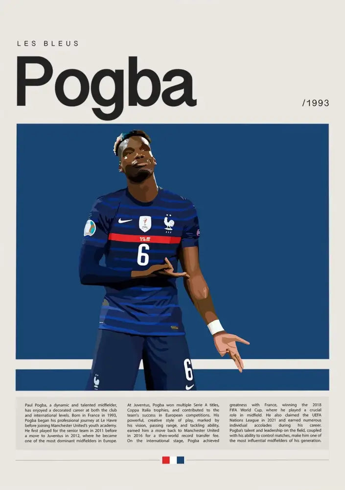 Blue french national team jersey with number 6 and nike logo on decorbites football star champion wall art canvas