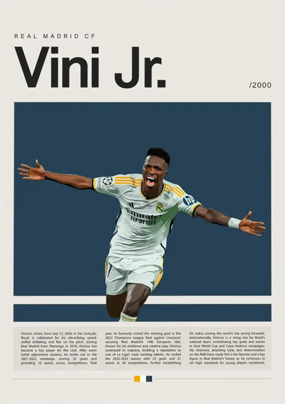 Decorbites™ football star champion poster canvas wall art featuring real madrid cf’s vini jr as a football star