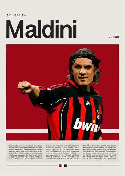 Decorbites™ football star champion poster canvas wall art featuring red and black ac milan jersey with white adidas logo