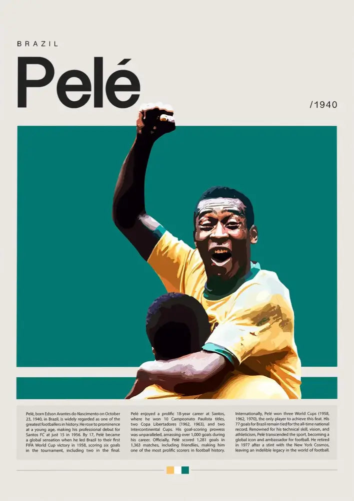 DecorBites™ football star champion wall art featuring a vibrant yellow and green Brazil national team jersey canvas