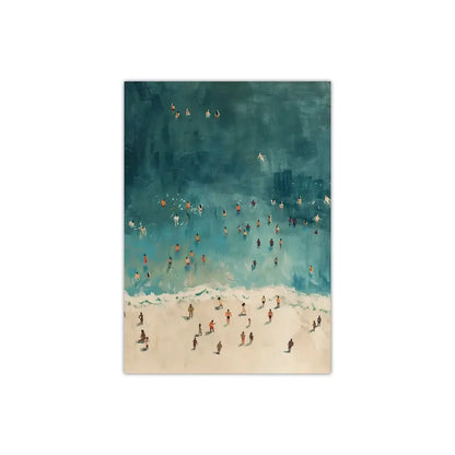 DecorBites™ frameless summer canvas wall art with abstract turquoise people swimming on sandy beach scene