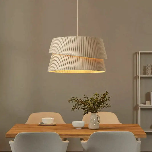 Beige pleated fabric pendant light with warm glow from decorbites french cream chandelier for bedroom decor
