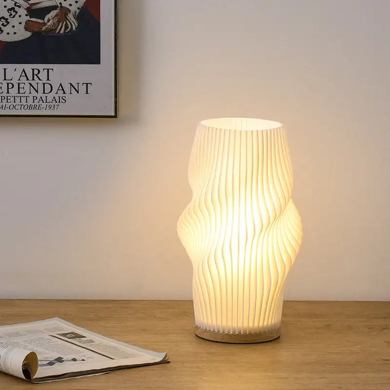 Decorbites™ french cream style desk lamp with ribbed white ceramic body and metallic base for cozy study or bedroom lighting