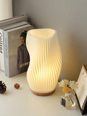 DecorBites™ french cream style desk lamp with warm cream pleated shade and wooden base for bedroom or study use