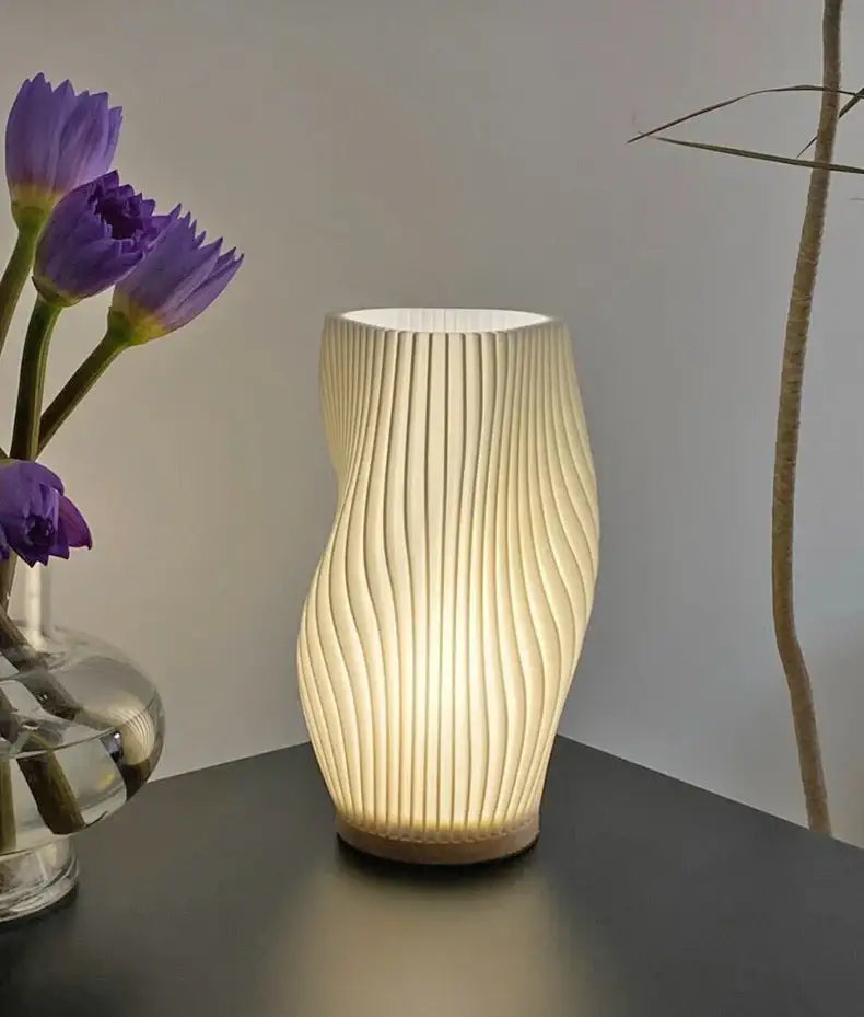 A french cream style desk lamp with a ribbed cream shade and wooden base ideal for bedside or study use