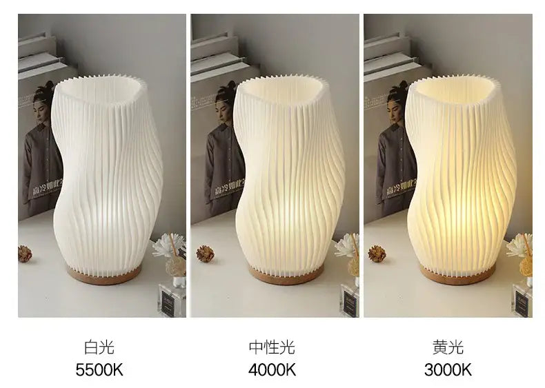 Decorbites french cream style desk lamp with white pleated shade wooden base and three lighting modes for bedside use