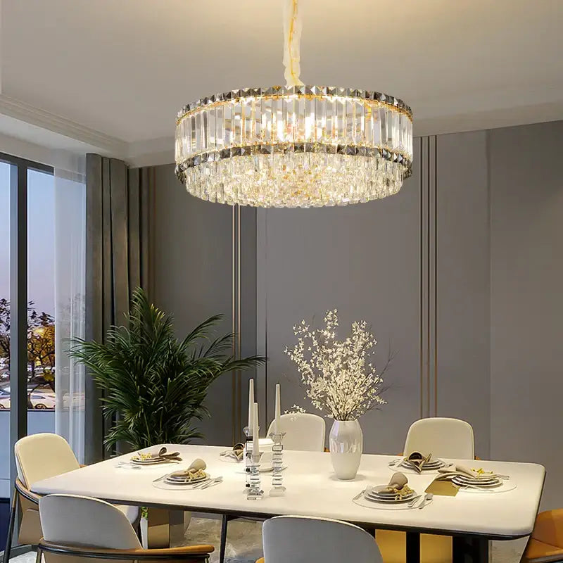 Luxurious decorbites french crystal chandelier with gold two tier frame and clear faceted crystals for living room lighting