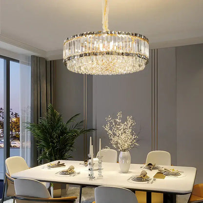 Luxurious decorbites french crystal chandelier with gold two tier frame and clear faceted crystals for living room lighting