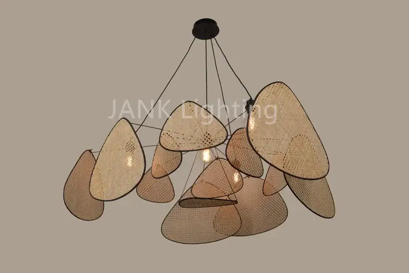 Modern hanging decorbites™ french design rattan chandelier with beige woven mesh shades for home lighting