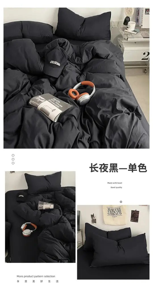 DecorBites™ fresh solid color cotton quilt set in black featuring a soft cozy texture with matching pillows