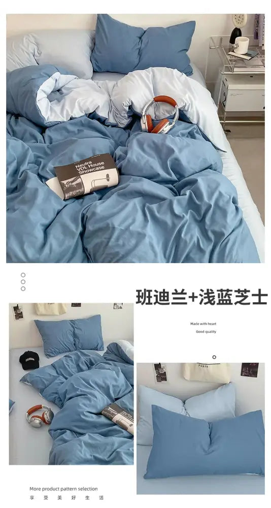 Blue duvet and matching pillows in decorbites™ fresh solid color cotton quilt set with soft textured fabric