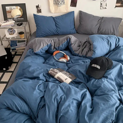DecorBites™ fresh solid color quilt set featuring blue and gray plush cotton comforter with quilted texture