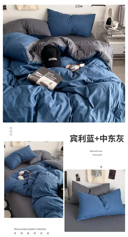 DecorBites™ fresh solid color quilt set in blue and gray with soft textured cotton fabric finish in 4-piece design