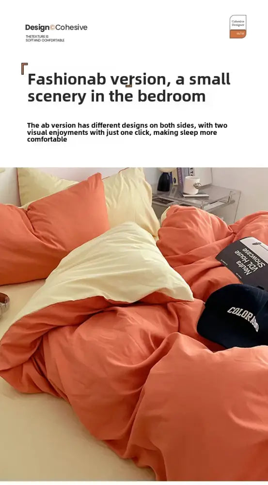 Coralb-colored decorbites fresh solid color cotton quilt set with cream accent pillows and black cap on top
