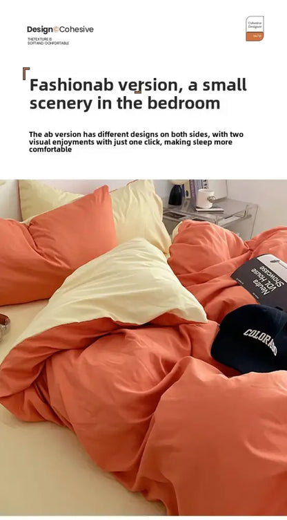 Coralb-colored decorbites fresh solid color cotton quilt set with cream accent pillows and black cap on top