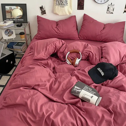Decorbites fresh solid color cotton quilt set in dusty rose with cozy duvet and matching pillows in solid color design