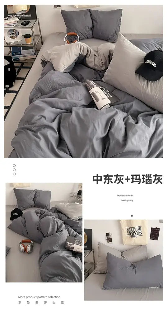 Gray quilt set with matching pillows in fresh solid color cotton fabric with soft textured finish by decorbites