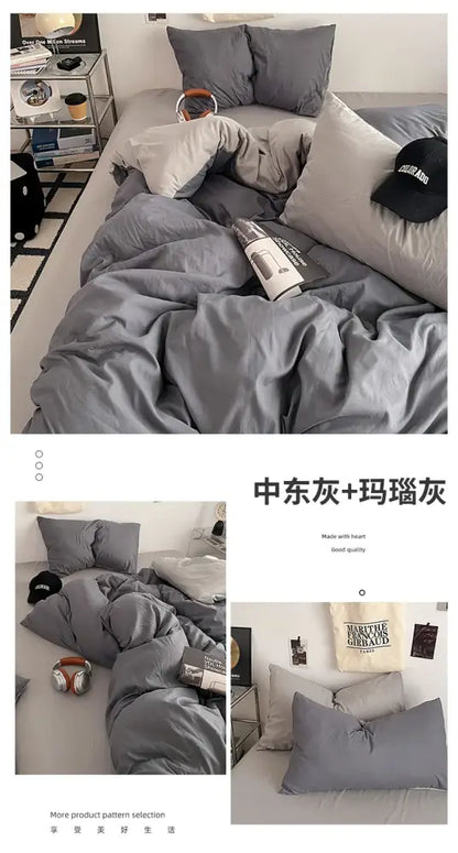Gray quilt set with matching pillows in fresh solid color cotton fabric with soft textured finish by decorbites