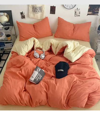 Decorbites fresh solid color cotton quilt set with orange and cream two-tone quilted comforter and matching pillows