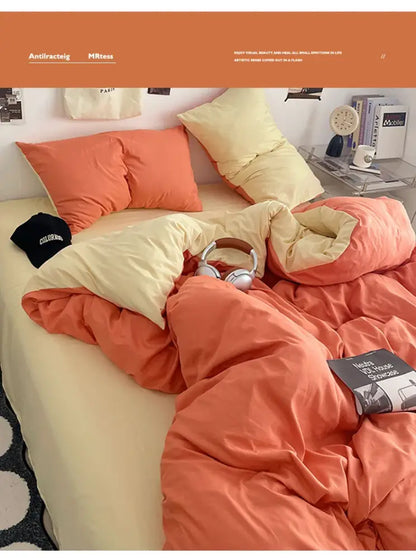 Orange and cream two-tone quilt set with soft plush texture in cotton fresh solid color by DecorBites