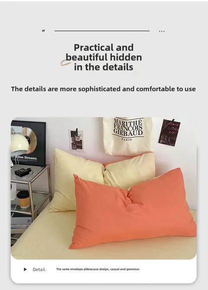 Orange pillow with envelope-style pillowcase design from decorbites™ fresh solid color cotton quilt set