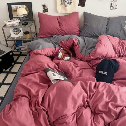Decorbites fresh solid color quilt set in pink and gray cotton with a soft quilted texture for bedroom use