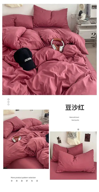 Decorbites fresh solid color cotton quilt set featuring a dusty rose plush duvet and matching pillows with satin finish