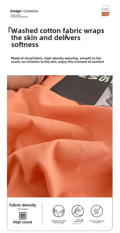 Soft washed orange cotton fabric in decorbites fresh solid color quilt set featuring smooth high-count weave