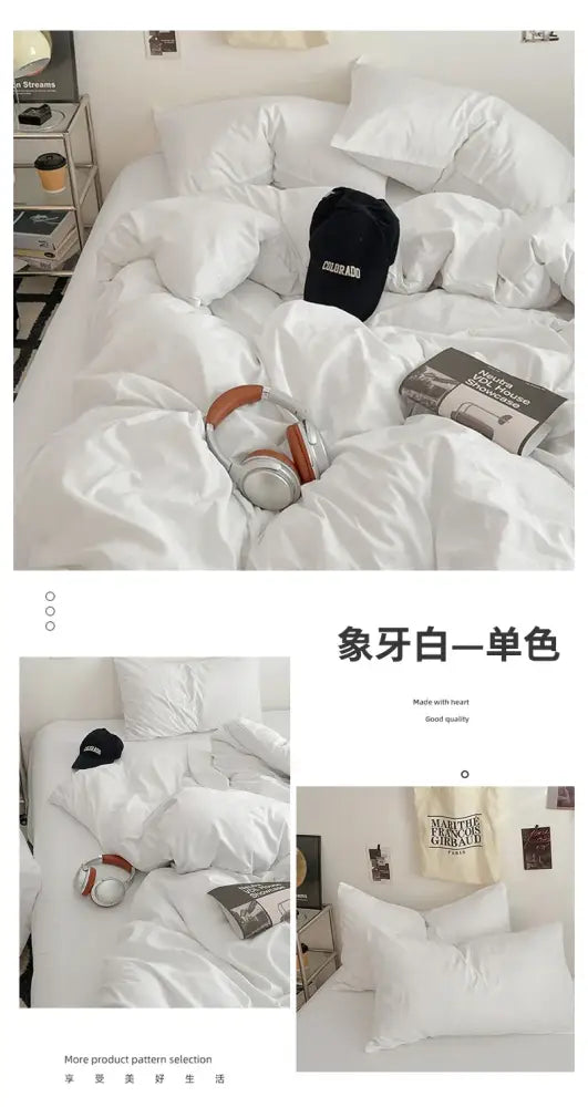 White cotton quilt set with a soft plush texture and fresh solid color design by DecorBites™ in a 4-piece set