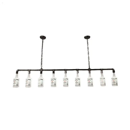 Industrial-style black metal chandelier with ten frosted white glass black wine bottle light fixtures for ceiling suspension